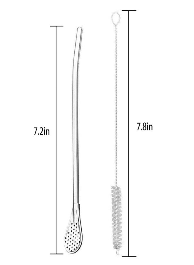 Much Hotter 304 Food-Grade 18/8 Stainless Steel Drinking Filter Straws, Straw 7.2 inch Long Spoon Straws for Mate Tea，Coffee Stirrer Stick for Iced Tea, Cocktail, Set of 3 with 3 Cleaning Brush (silver) - Image 2